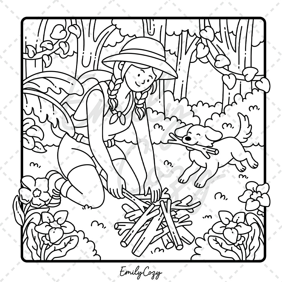 Camping Girl Coloring Book