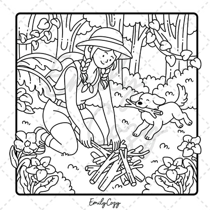 Camping Girl Coloring Book