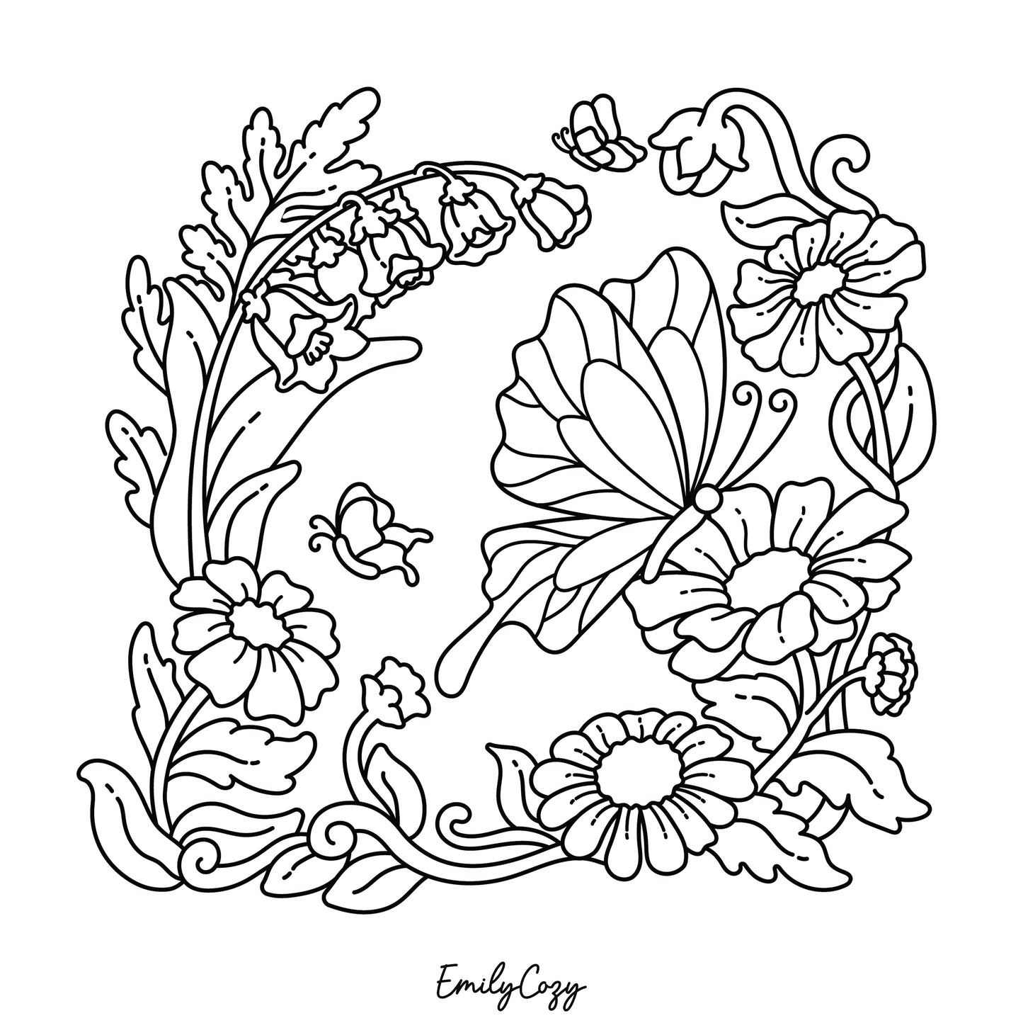 Butterflies and Flowers Coloring Book