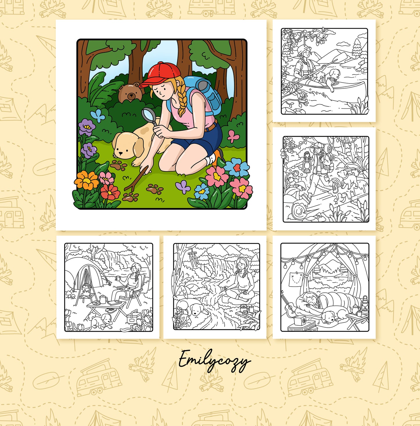 Camping Girl Coloring Book